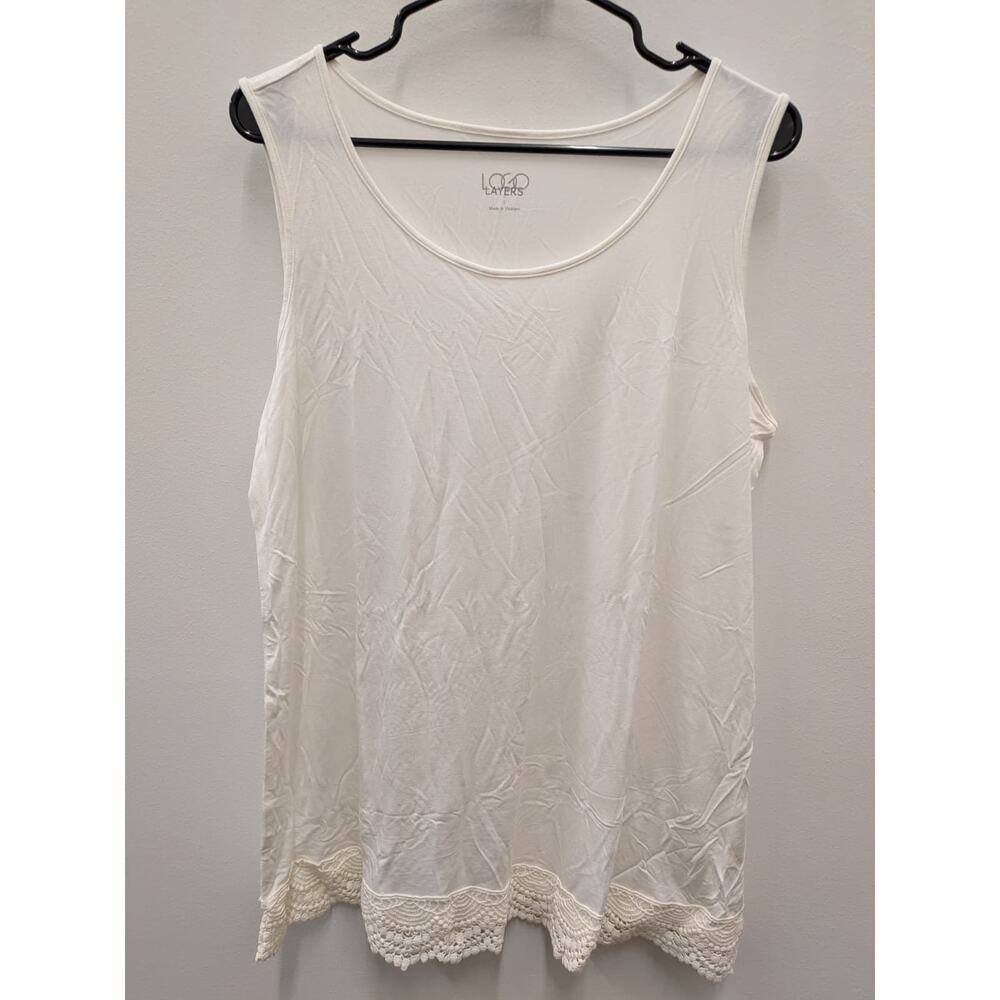 LOGO Layers Women's Ivory Lace Hem Sleeveless Tunic Tank Top  Casual Layering